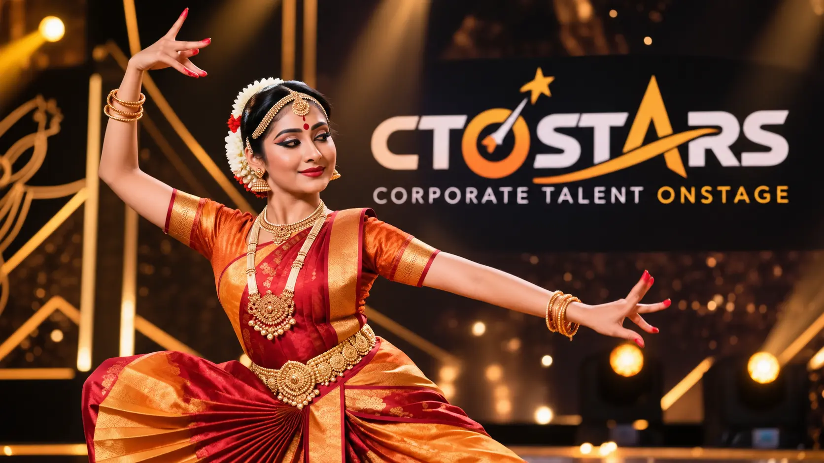 Employee presenting a Bharatanatyam pose on the CTO Stars stage