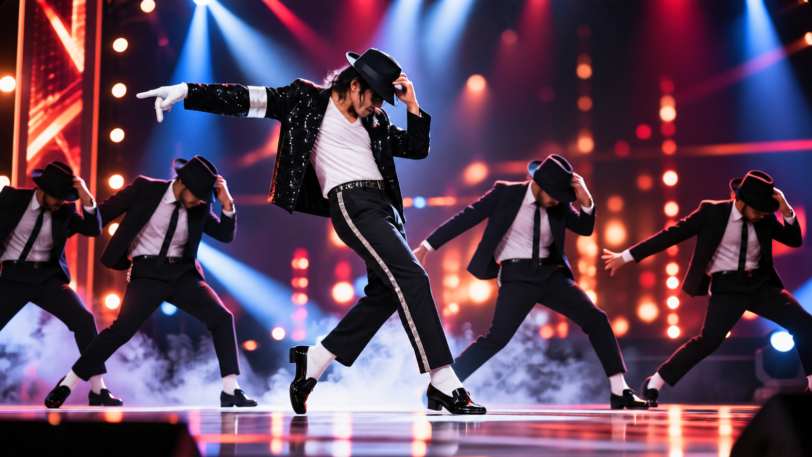 Corporate dance ensemble performing a high-energy stage routine